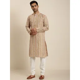 SOJANYA Men Beige & White Embroidered Kurta-picture-35