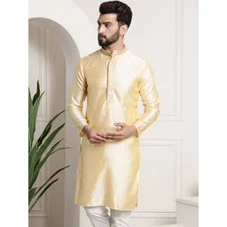 SOJANYA Men Beige Woven Design Straight Kurta image 1