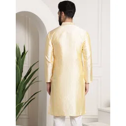 SOJANYA Men Beige Woven Design Straight Kurta image 5