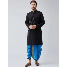 SOJANYA Men Black & Blue Self Design Kurta with Dhoti Pants-picture-42