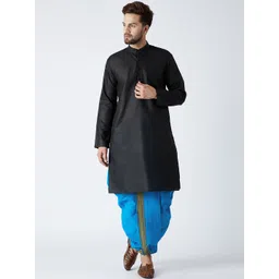 SOJANYA Men Black & Blue Solid Kurta with Dhoti Pants-picture-34