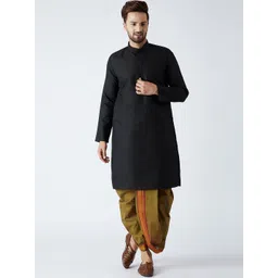 SOJANYA Men Black & Olive Green Solid Kurta with Dhoti Pants-picture-27