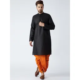SOJANYA Men Black & Orange Solid Kurta with Dhoti Pants-picture-35
