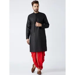 SOJANYA Men Black & Red Solid Kurta with Dhoti Pants-picture-16
