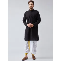 SOJANYA Men Black & White Self Design Kurta with Dhoti Pants-picture-26