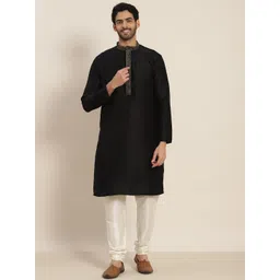 SOJANYA Men Black Ethnic Motifs Yoke Design Jacquard Kurta-picture-28