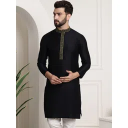 SOJANYA Men Black Self-Design Straight Kurta-picture-34