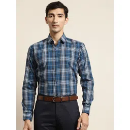 SOJANYA Men Blue & White Cotton Classic Fit Tartan Checked Formal Shirt-picture-33