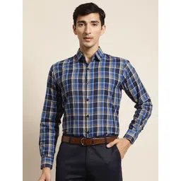 SOJANYA Men Blue & White Cotton Tartan Checked Classic Regular Fit Formal Shirt-picture-21