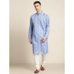 SOJANYA Men Blue & White Pure Cotton Chevron Printed Kurta-picture-37