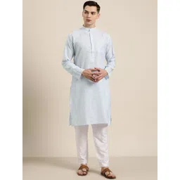 SOJANYA Men Blue & White Pure Cotton Striped Kurta-picture-13