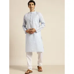SOJANYA Men Blue & White Pure Cotton Striped Kurta-picture-12