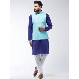 SOJANYA Men Blue & White Solid Kurta And Churidar With Jacket-picture-27