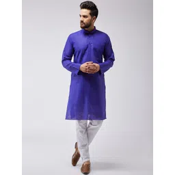 SOJANYA Men Blue & White Solid Kurta with Churidar-picture-38