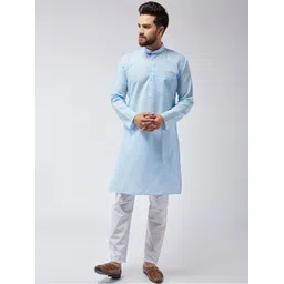 SOJANYA Men Blue & White Solid Kurta with Pyjamas-picture-30