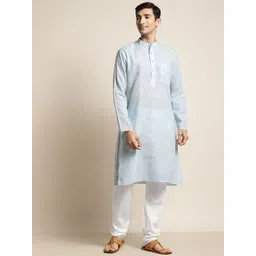 SOJANYA Men Blue & White Solid Kurta with Pyjamas-picture-18