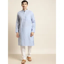 SOJANYA Men Blue & White Striped Kurta with Churidar-picture-14