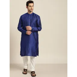 SOJANYA Men Blue & White Woven Design Kurta with Churidar-picture-25