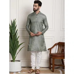 SOJANYA Men Blue & White Woven Design Kurta with Churidar-picture-37