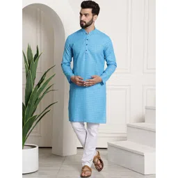 SOJANYA Men Blue & White Woven Design Kurta with Churidar-picture-40