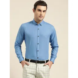 SOJANYA Men Blue Classic Regular Fit Solid Formal Shirt-picture-27