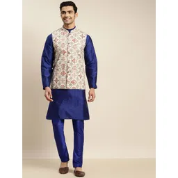 SOJANYA Men Blue Kurta with Churidar & Nehru Jacket-picture-19