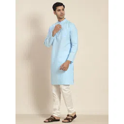 SOJANYA Men Blue Kurta with Churidar image 5