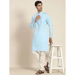 SOJANYA Men Blue Kurta with Churidar image 4