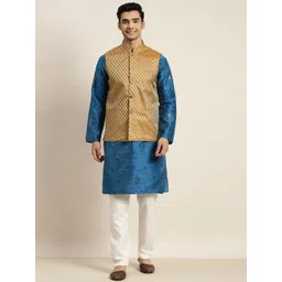 SOJANYA Men Blue Mirror Work Kurta with Pyjamas & Nehru Jacket-picture-29