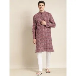 SOJANYA Men Brown & Pink Ethnic Motifs Printed Kurta-picture-24