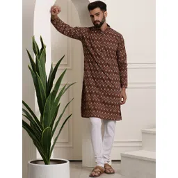 SOJANYA Men Brown Printed Pure Cotton Kurta with Churidar-picture-15