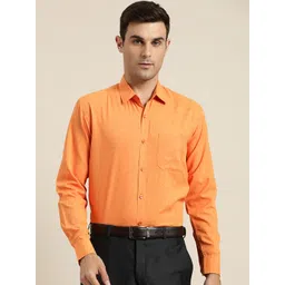 SOJANYA Men Coral Orange Cotton Classic Regular Fit Solid Formal Shirt-picture-18