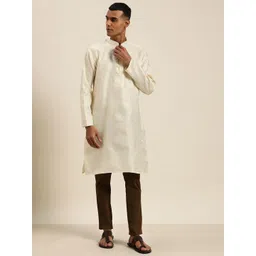 SOJANYA Men Cream-Coloured Jacquard Kurta-picture-29