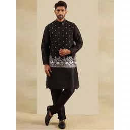 SOJANYA Men Embroidered Regular Kurta And Pyjamas With Nehru Jacket-picture-37