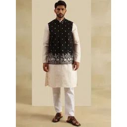 SOJANYA Men Embroidered Regular Kurta with Pyjamas With Nehru Jacket-picture-32
