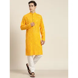 SOJANYA Men Embroidered Regular Sequinned Pure Cotton Kurta with Churidar-picture-17