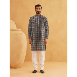 SOJANYA Men Embroidered Regular Sequinned Pure Cotton Kurta with Churidar-picture-29