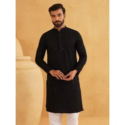 SOJANYA Men Embroidered Regular Sequinned Pure Cotton Kurta with Churidar-picture-38