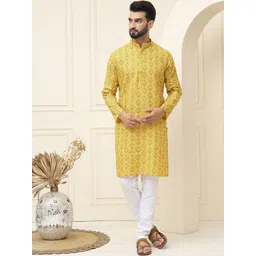 SOJANYA Men Ethnic Motifs Printed Regular Kurta with Churidar-picture-26