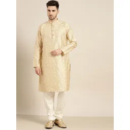 SOJANYA Men Gold-Toned Embroidered Regular Sequinned Kurta with Churidar-picture-20