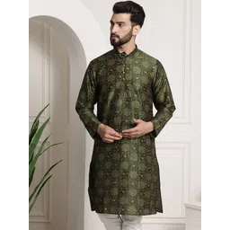 SOJANYA Men Green & Brown Ethnic Motifs Printed Kurta-picture-12