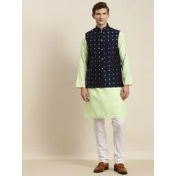 SOJANYA Men Green & Navy Blue Kurta with Churidar & Nehru Jacket-picture-19