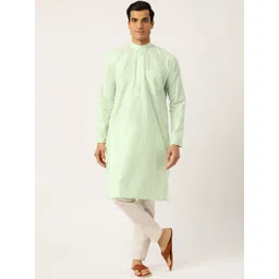 SOJANYA Men Green & White Striped Straight Kurta-picture-35