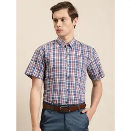 SOJANYA Men Grey & White Pure Cotton Regular Fit Checked Formal Shirt-picture-18