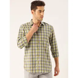 SOJANYA Men Lime Green & White Classic Regular Fit Checked Casual Shirt-picture-39
