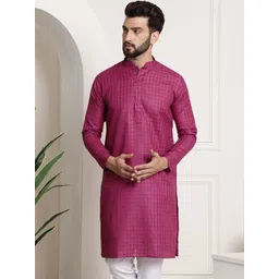 SOJANYA Men Magenta Checked Straight Kurta-picture-21