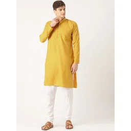 SOJANYA Men Mustard Yellow Solid Kurta with Churidar-picture-17