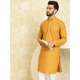 SOJANYA Men Mustard Yellow Thread Work Kurta-picture-39