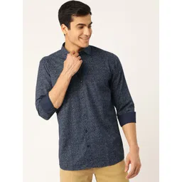 SOJANYA Men Navy Blue & White Classic Regular Fit Ethnic Printed Casual Shirt-picture-15