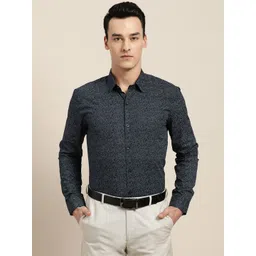 SOJANYA Men Navy Blue & White Classic Regular Fit Printed Formal Shirt-picture-23